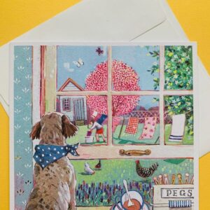 Wenskaart Hond en tuin