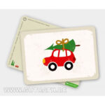 Ansichtkaart Kerst Auto met boom