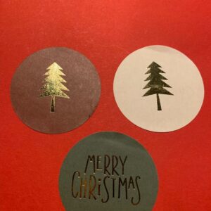 Stickers kerstbomen en merry christmas rond