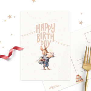 Ansichtkaart happy birthday konijn