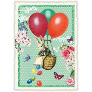 Ansichtkaart paashaas in ballon