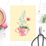 Ansichtkaart Bloesem en Bloemen Theekopje