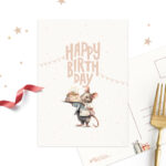 Ansichtkaart happy birthday muis