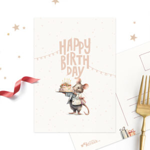 Ansichtkaart happy birthday muis