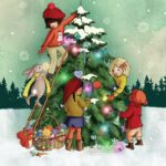 Ansichtkaart Kerstboom decoreren