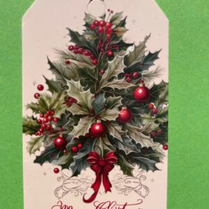 Cadeaulabel kerststuk met hulst